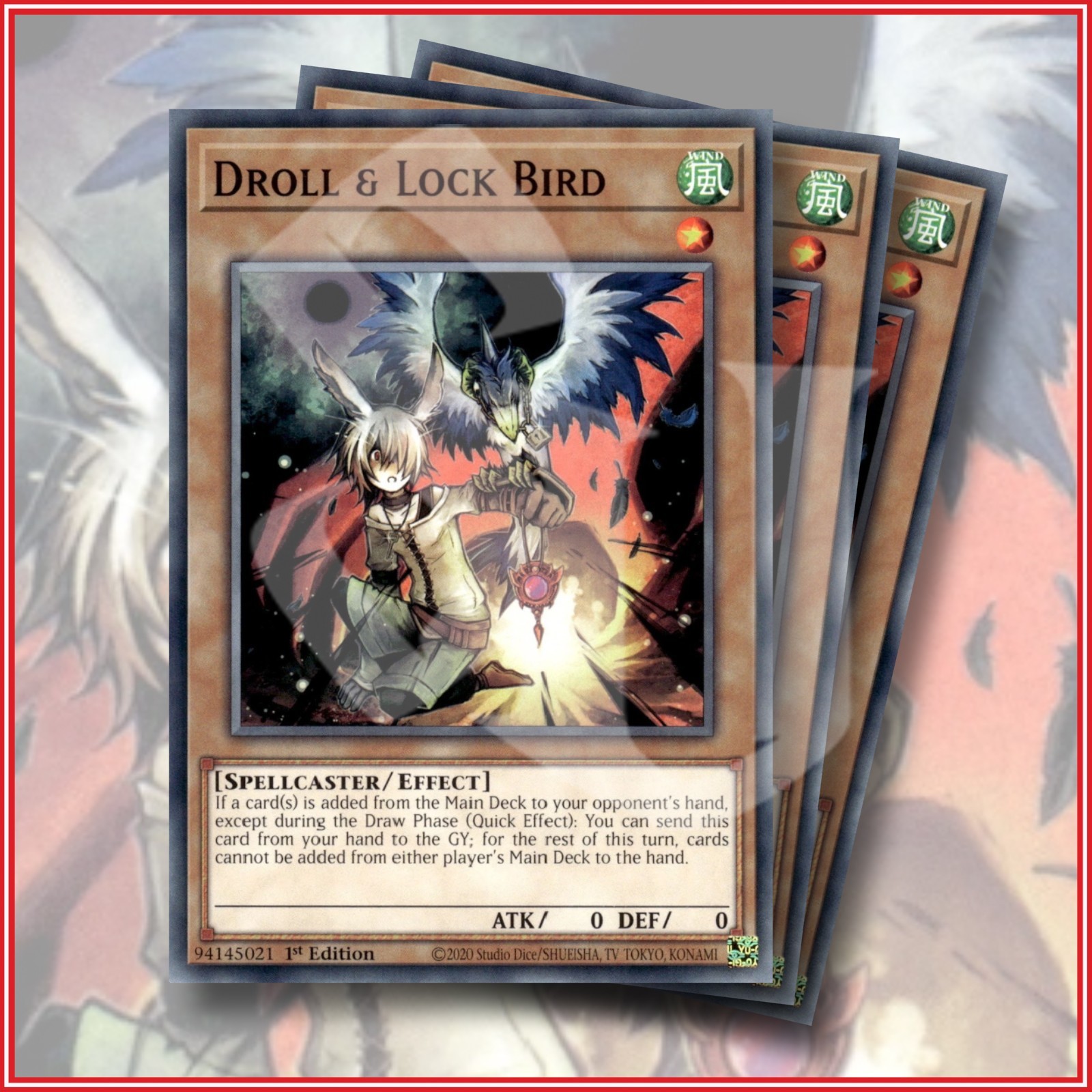 YuGiOh Droll & Lock Bird x3 Non Holo Foil Great Card 1st Edition L5DD SR14