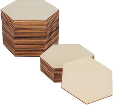50PCS Wooden Hexagon for Crafts, 4 Inch Unfinished Wood Pieces for Crafts, Natur