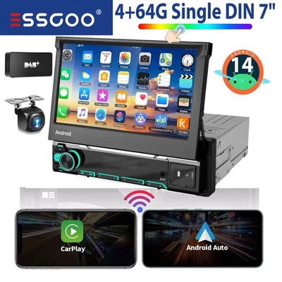 DAB+ 4+64G 1 DIN 7" Android 14 Apple CarPlay Autoradio GPS NAVI WIFI BT EQ + KAM - Bild 1 von 4