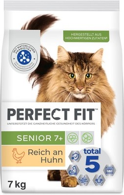 PERFECT FIT Senior Trockenfutter für ältere Katzen ab 7 Jahren, Huhn, 7kg Beutel