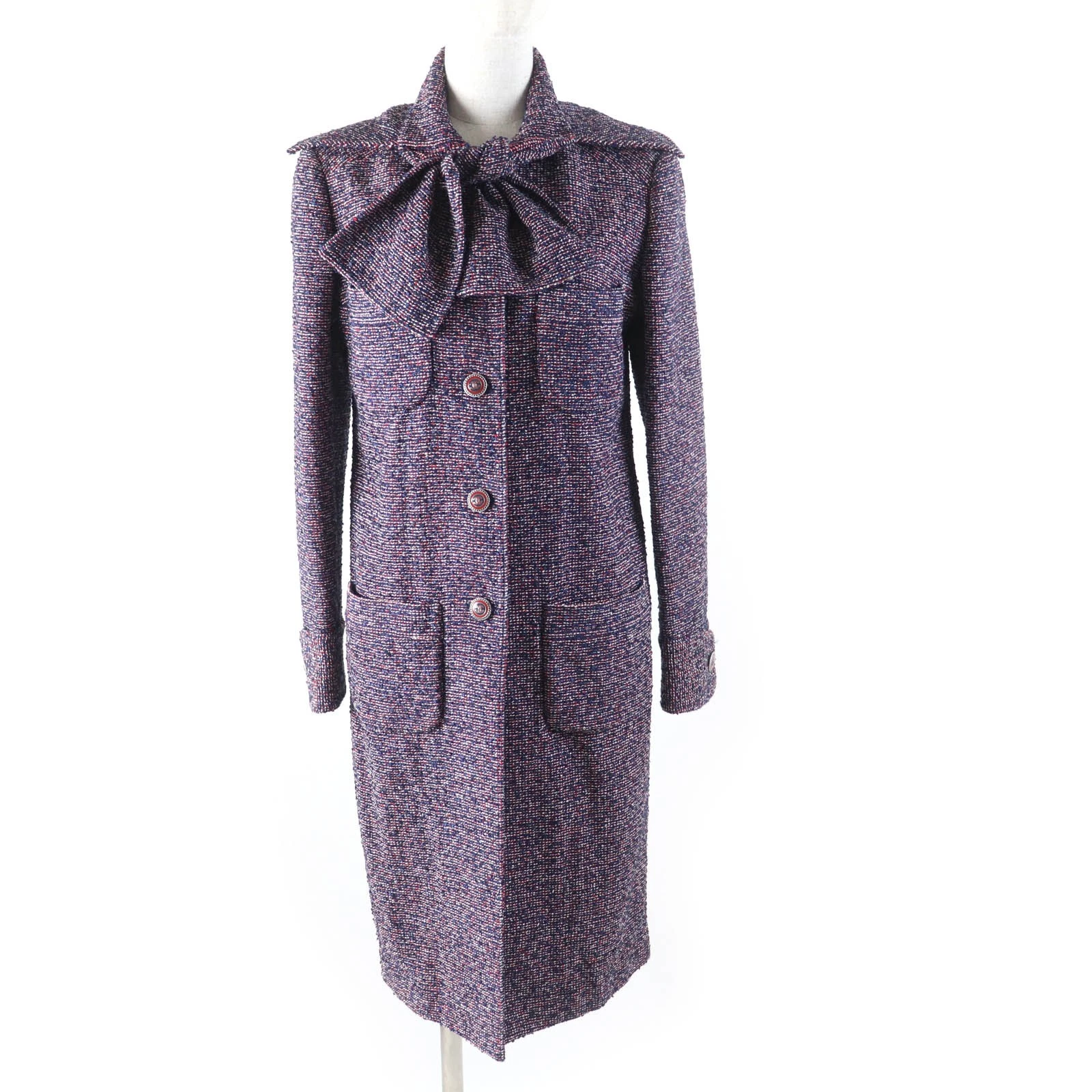 Cappotto Chanel 16P P53413 Bar Cravatta Cotone Tweed 34 Made In Italy r5_0706