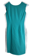Calvin Klein Dress Womens Size Petite Turquoise Black White Sleeveless Sheath