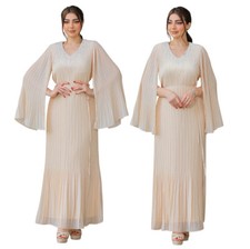 Dubai Rhinestone Elegant Women Pleated Evening Maxi Dress Abaya Muslim Ball Gown