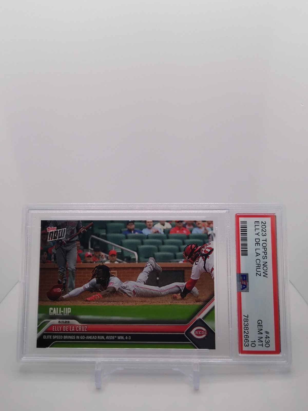 Elly De La Cruz 2023 MLB TOPPS NOW #430 Elite Speed Scores Go Ahead Run! PSA 10