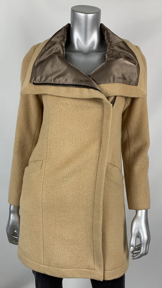 SOFT SURROUNDINGS Wool Coat PXS Beige Double Breasted Zipped Cowl Neck Lined - Image 2 of 4