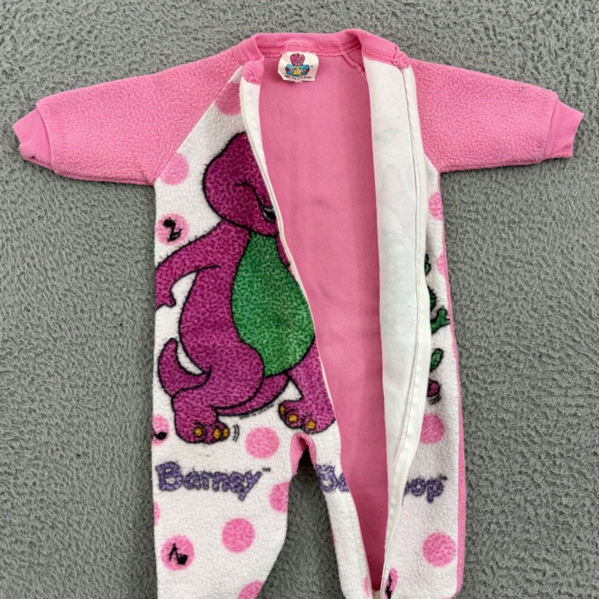 Vintage Barney Pajamas Youth 2T One Piece Footies 90s