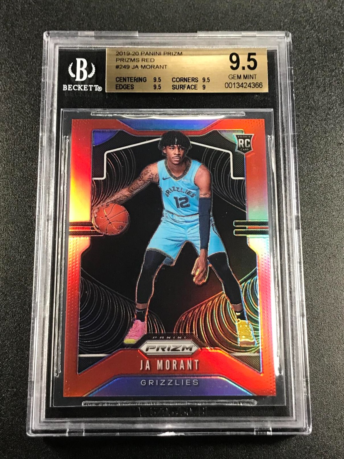 JA MORANT 2019 PANINI PRIZM 249 RED PRIZM PARALLEL ROOKIE RC /299 BGS 9.5 (4366)