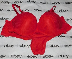NEW Victoria's Secret Very Sexy Push-Up Bra Red Lace 34C & Cheeky Set Medium VS