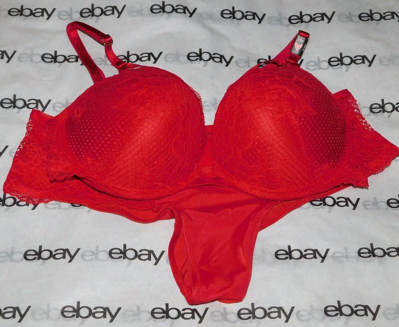 NEW Victoria's Secret Very Sexy Push-Up Bra Red Lace 34C & Cheeky Set Medium VS