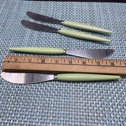 4 Pezzi MCM Vintage Castello Acciaio Inox Giadeite Verde Coltelli da Pranzo Giappone - Foto 6 di 8