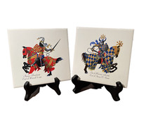 2 Vintage NEW Earls Knights  6x6 Porcelain Ceramic Tile England H R Johnson Rare