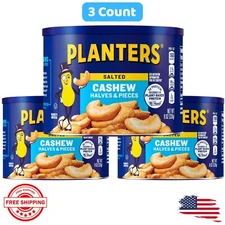 PLANTERS Salted Cashew Halves&Pieces, Party Snacks, Plant-Based Protein 8oz. 3pk