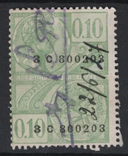 Belgium 10c Green Fiscal Revenue Stamp Used - S24388