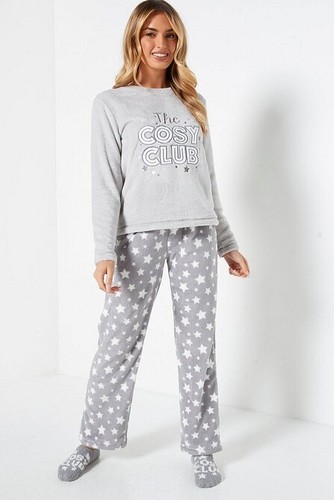 Ladies Womens SUPERSOFT FLEECE Pyjamas and Matching Socks Cosy PJ SET UK  8-26 | eBay