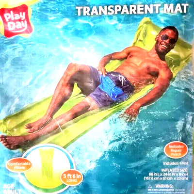 $22 New ''Play Day'' ''Transparent Float Raft'' For Pool/Beach 5ft Long Adult - NICE