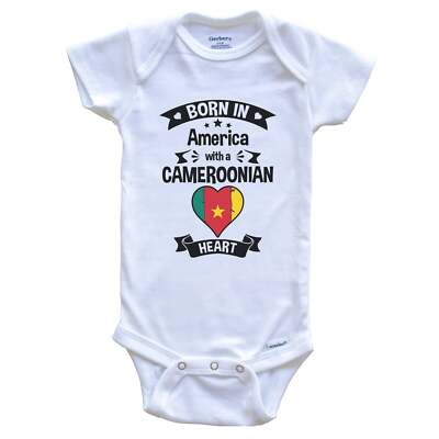 Born In America With A Cameroonian Heart Cameroon Flag Baby Bodysuit