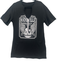 Women Lg Guitar Printed Dress Casual Short Sleeve Asymmetric Neckline NWOT