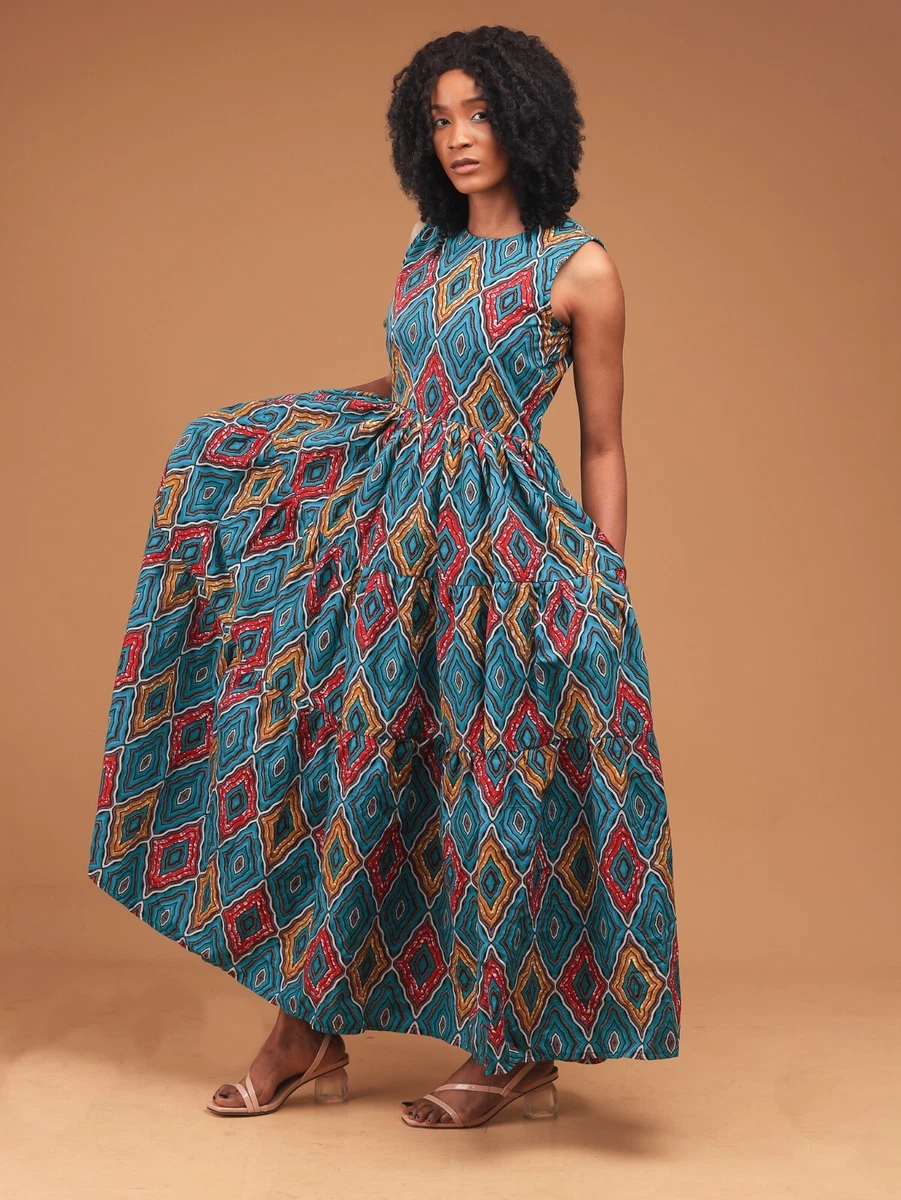Maxine African Print Umbrella Maxi Dress Ankara Dress Plus Size XS XXXL