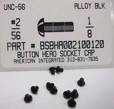 #2-56x1/8 Button Head Hex Socket Cap Screws Alloy Steel Black (50)