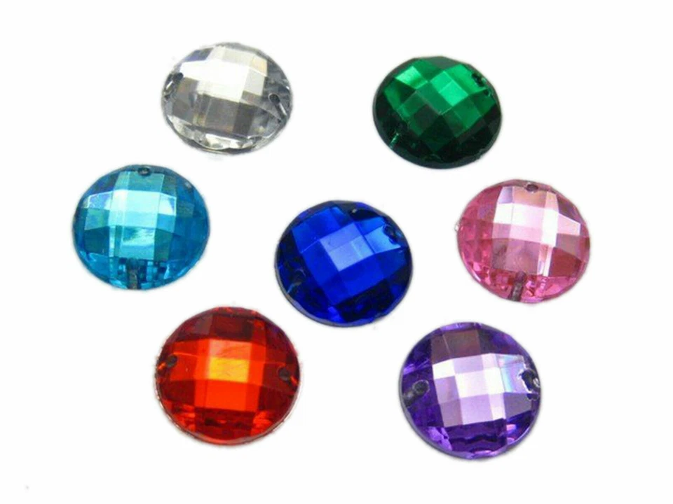 100 Flatback Acrylic Sewing Rhinestone Round Button Gems 14mm Sew on beads - Image 4 of 4