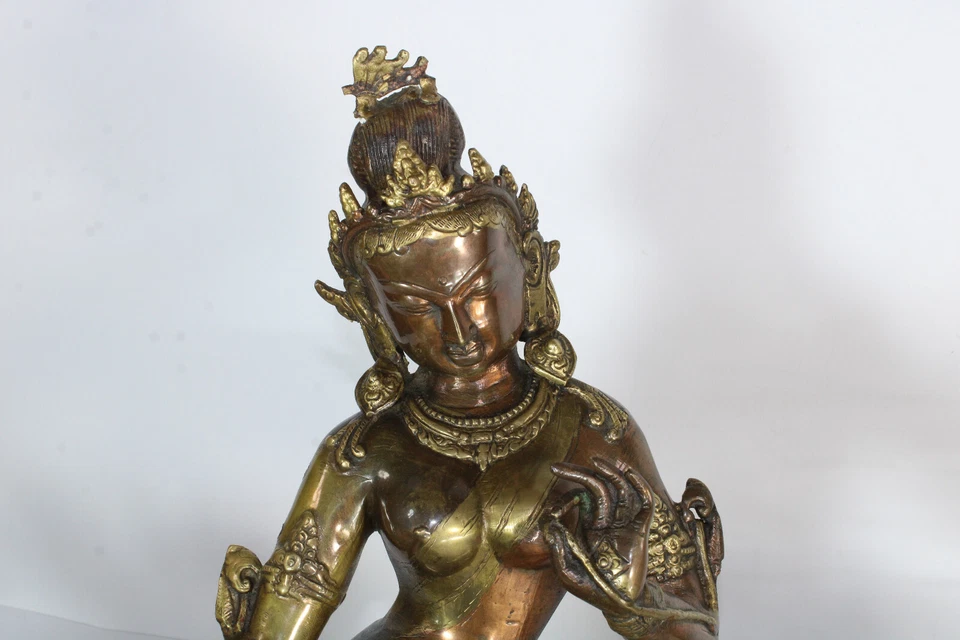 Vintage Bronze statue goddess buddhist green tara - Image 3 of 4