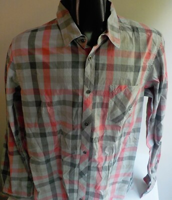 FREEMAN T PORTER LS Checked 100% Cotton Button Front Shirt SZ XL Gray/Fuchsia
