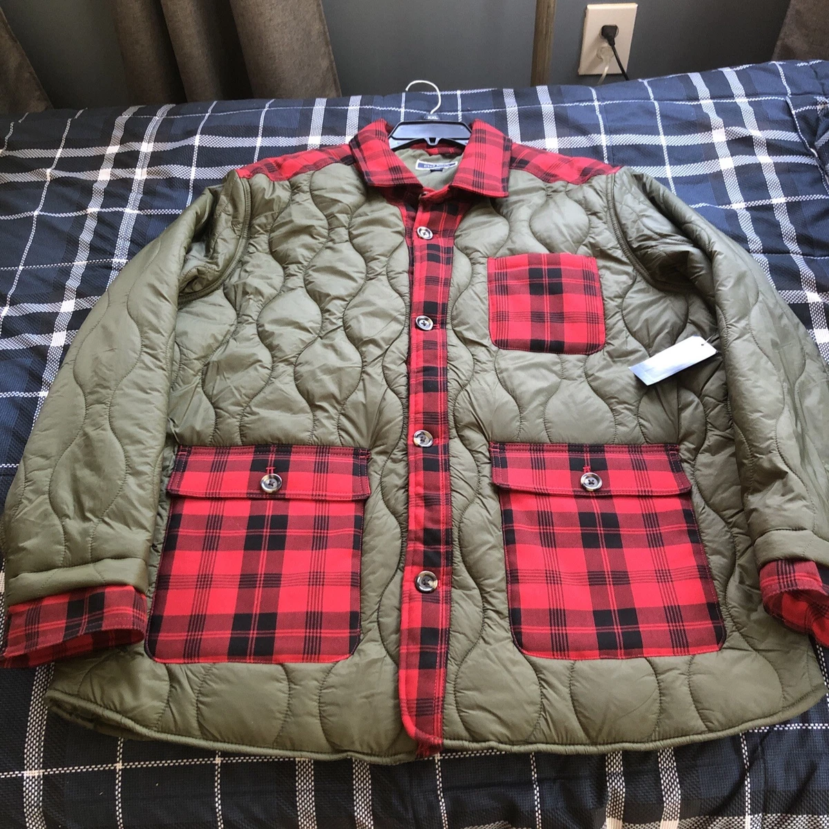 Plaid puffer jacket mens clearance