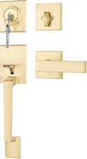 Gold Front Door Handle Deadbolt Set, Reversible Modern Hardware