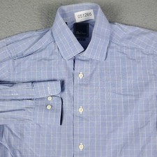 David Donahue Shirt Mens Size 15 Blue Plaid Dress Button Up Long Sleeve