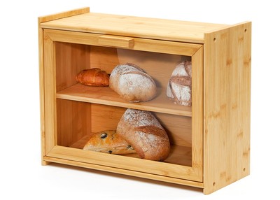 Premium Bamboo Double Layer Bread Box With Clear Window, Bread Storage And Or...