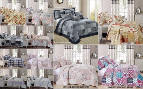 New Beautiful Plain colour OSCA Quilted Bedspread/Throw with 2 Pillow Shams 