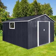 11x10 FT Outdoor Metal Garden Shed Storage Tool House with Window Waterproof