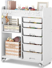 Rolling Storage Cart with Top Pegboard and 6 Drawers, Mobile Utility Cart on Whe