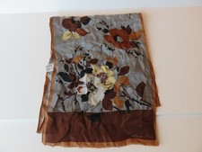 VTG Oscar De La Renta Accessory Street Silk Scarf Floral Brown Gray Japan 50x10"