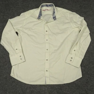 Robert Graham Shirt Mens Large White Preppy Button Up Long Sleeve Collared