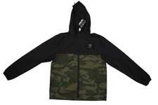 Independent Trading Company Jacket Mens XL Black Camo Hood Windbreaker Full Zip