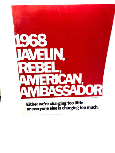 Vtg 1968 AMC Javelin Rebel American Ambassador Car Dealer Sales Brochure Catalog