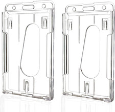 Hard Plastic ID Badge Holder Clear Vertical Heavy Duty PC Holds 2 Cards 2 Pack