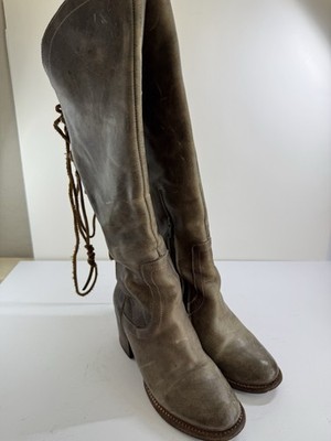 Freebird Cosmo Tall Lace Up Back Leather Boots Grey Distressed Womens Size 8