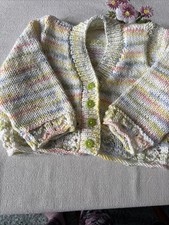 Hand Knitted Baby V-Neck Cardigan Multicoloured DK Wool 0-3 Months