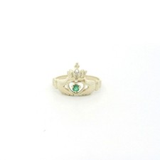 10k Yellow Gold Green Stone Claddagh Ring - Size 7.75 C31024638