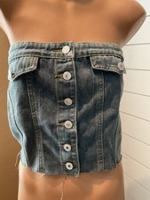 Women s Button Front Denim Corset Top Smocked Back Size Large NWT