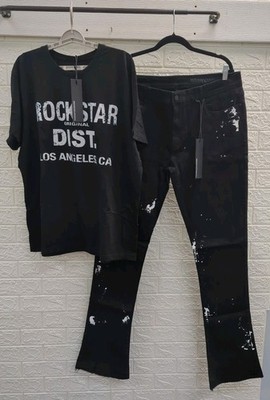 New Rock Star Original Tshirt And Stacked Jean Set Mens Size 2XL/40x36