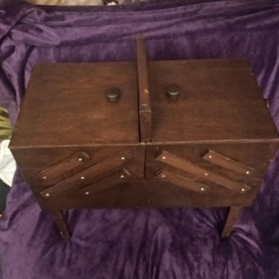 VTG MCM Strommen Bruk Hamar Norway  Accordion Drawer Wood Sewing Storage + Tools
