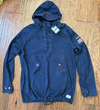 NWT Rugby Ralph Lauren Hoodie Hooded Jersey Anorak Lace Neck Mens Large Blue