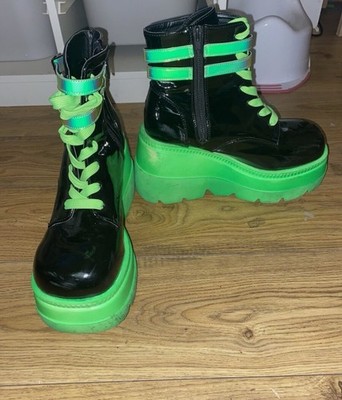 Pleaser Demonia SHAKER-52 4 1/2'' Stacked Wedge Plateau Schnürstiefelette