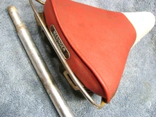 VGC,  Mesinger, RED, Schwinn CrashRail type Bicycle Seat Saddle with seatpost