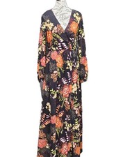 Lulus Maxi Dress Womens S Dark Floral Side Slit Babydoll Formal Elegant Timeless