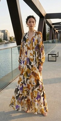 h&m brown floral dress Erdem for HM Pleated Floral Tier Dress (XS)  dry vtg and