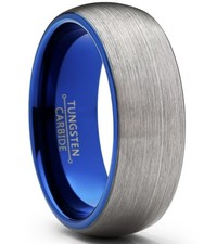 Men's Tungsten Carbide Wedding Band Ring, 8mm Dome Brushed Blue